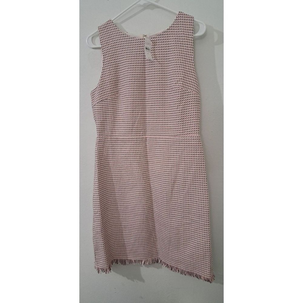 Ann Taylor Womens Size 8 Pink Black Sheath Dress Flare Fringe Hem $79.50
